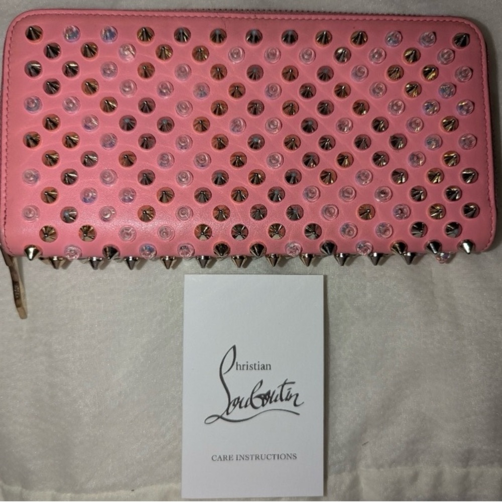 CHRISTIAN LOUBOUTIN Panettone Long WALLET Zip Around Stud Pink Leather